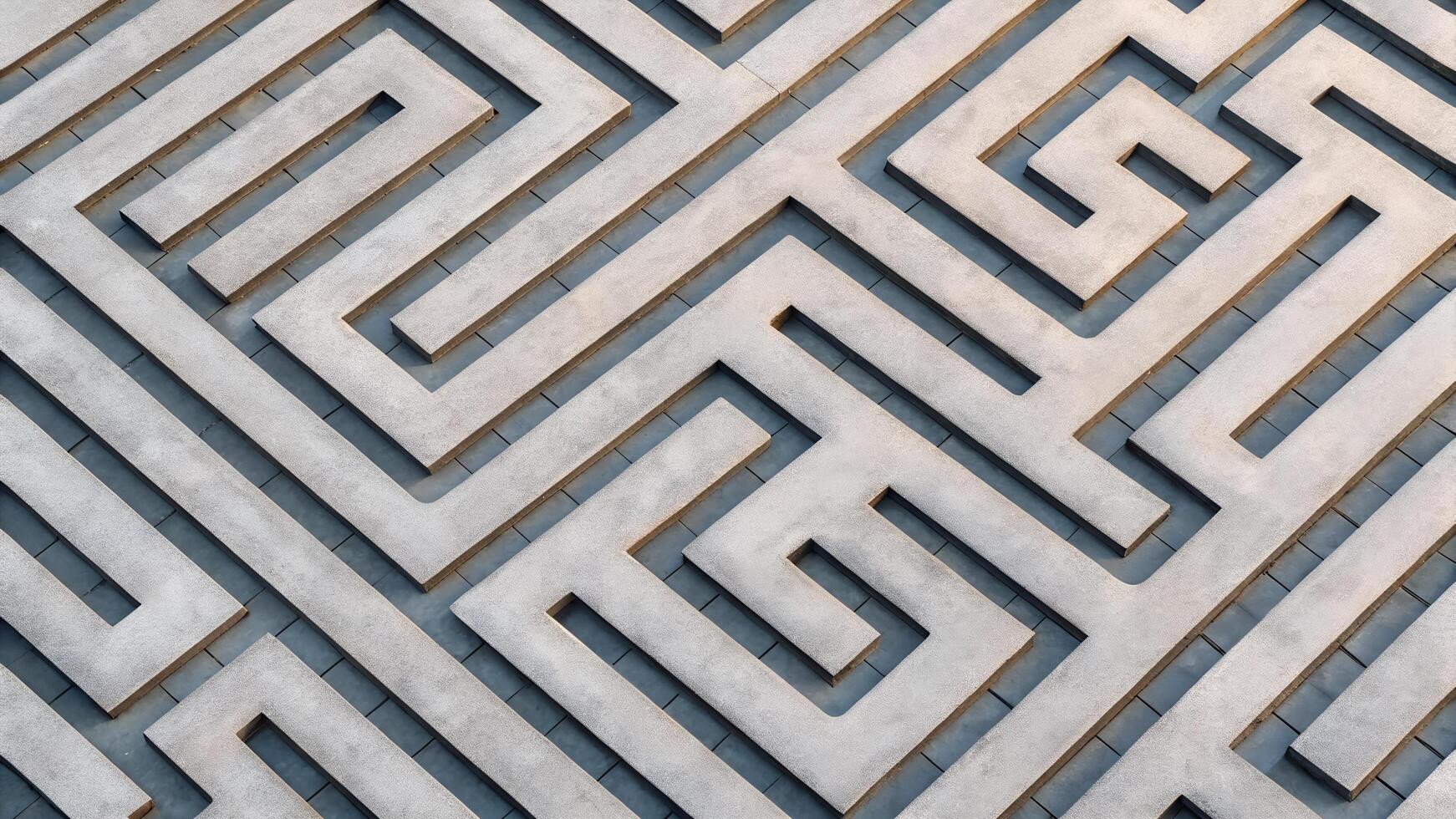 Aerial View of a Complex Maze Design with Uniform Paths and Shadow Patterns in Clean Ivory Hue photo