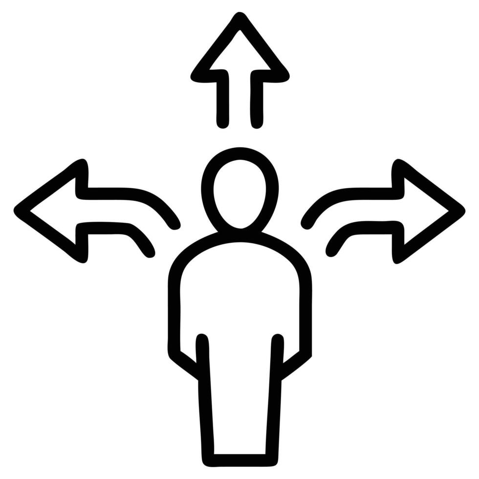 Decision making line art showing person with arrows pointing different directions vector