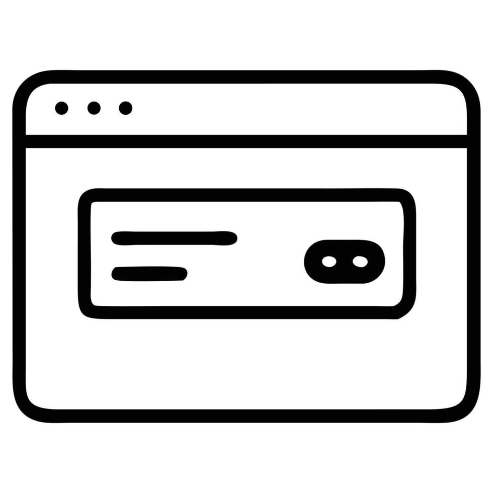 Outline of a web browser window with an embedded card form vector