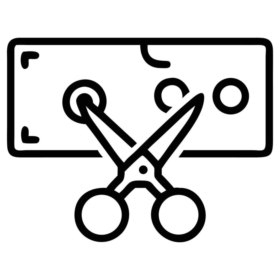 Scissors cutting paper with corner marking in simple line art style icon vector