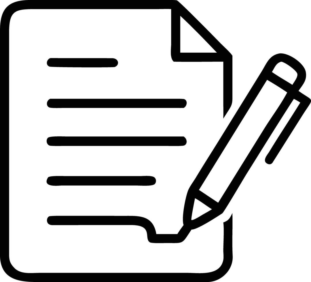 Sheet of paper document and pen icon in outline style for web design vector