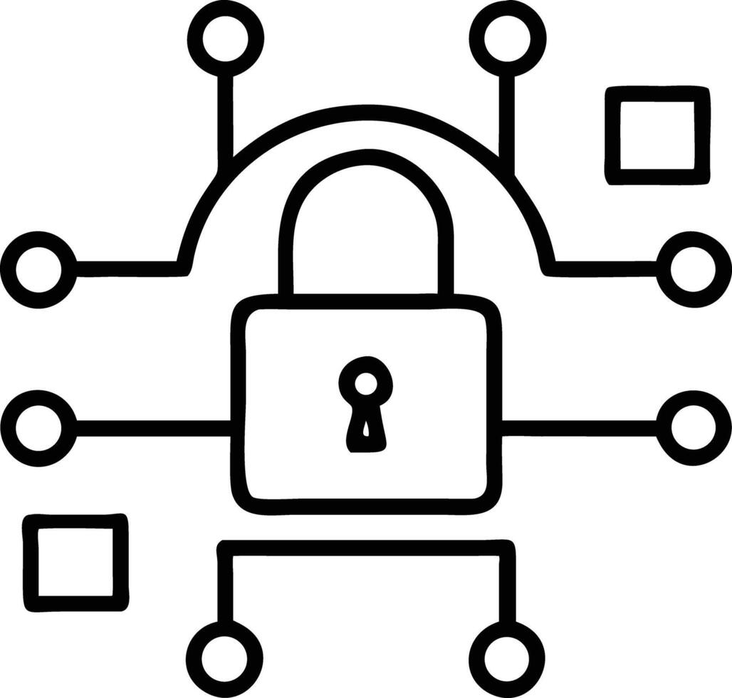 Simple digital security lock icon with connecting nodes and square shapes vector