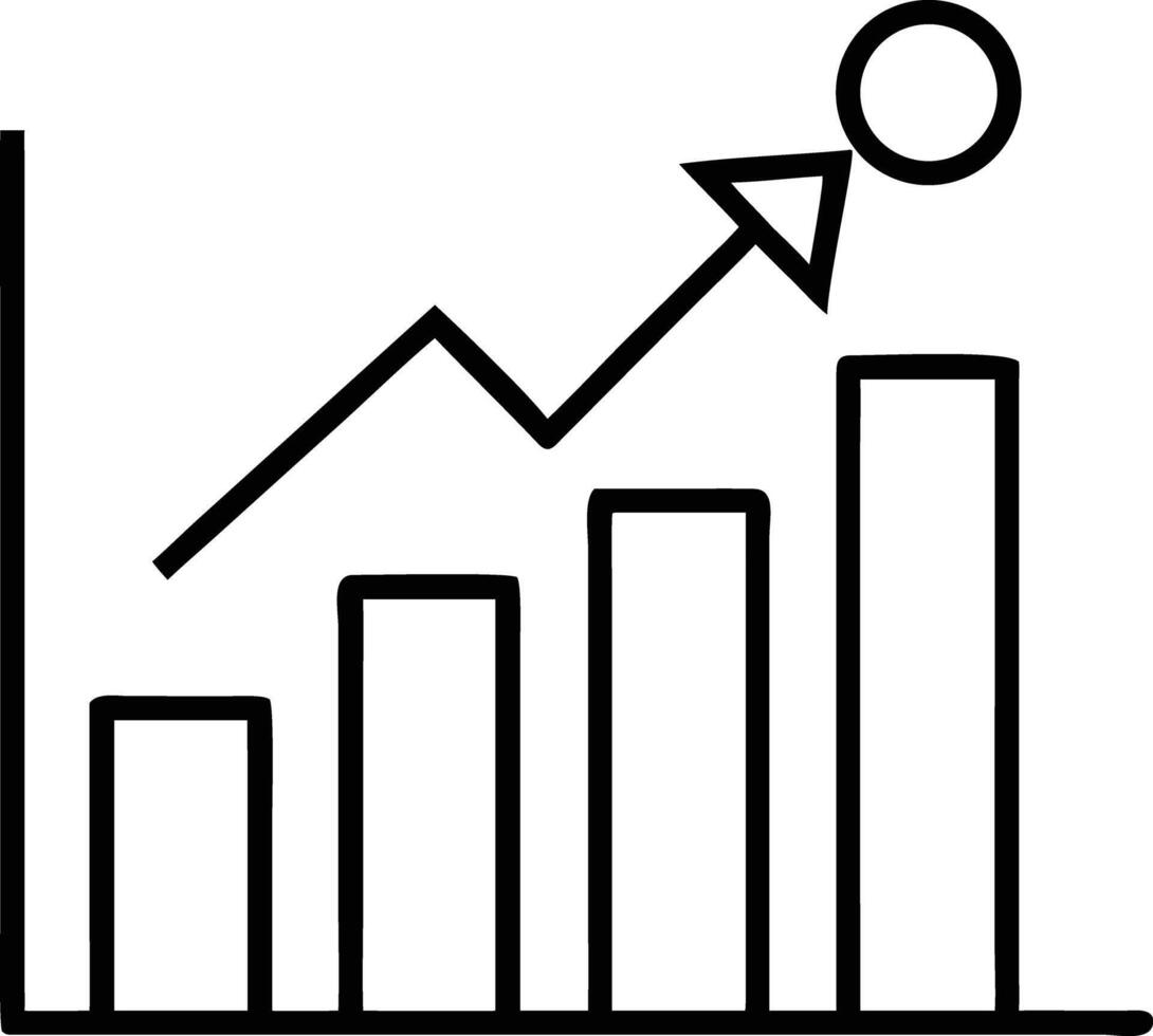 Simple line art bar graph illustration showing growth and target achievement symbol vector