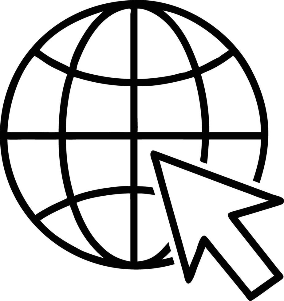 Simple line art of internet globe with mouse cursor pointing for web design vector