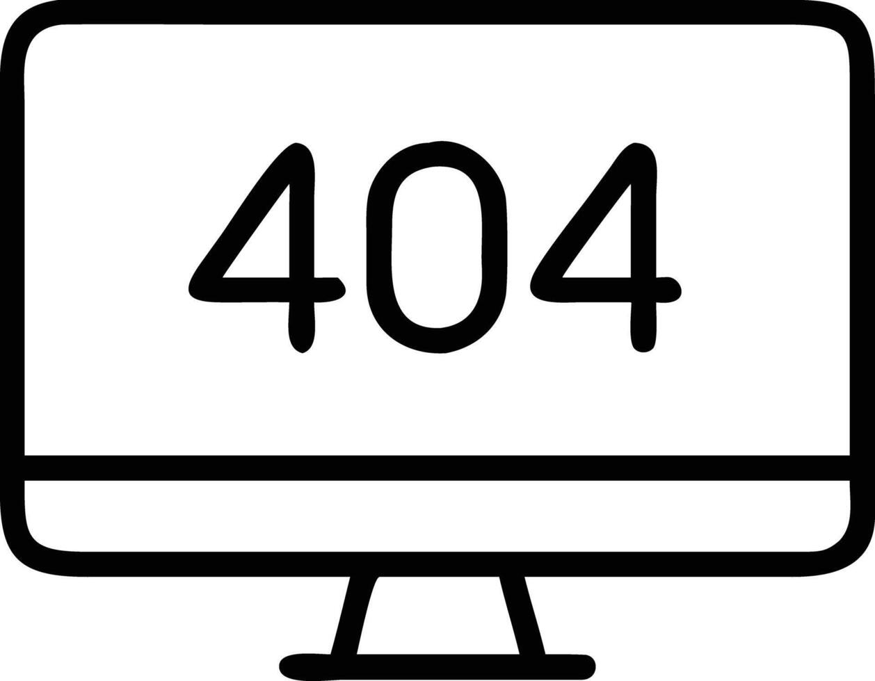 Simple line drawing of a monitor displaying the error code 404 vector