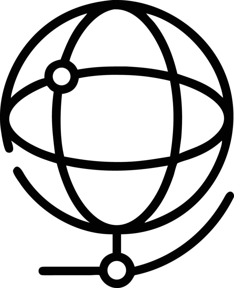 Simple outline illustration of globe with stand and orbiting path for print or web vector