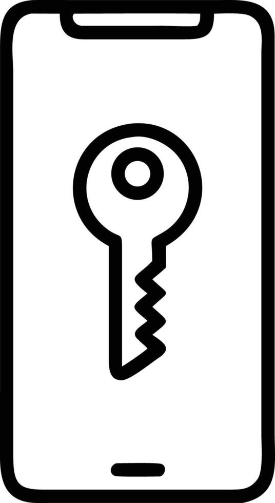 Smartphone displaying key icon, digital security concept, user authentication, application, line art vector