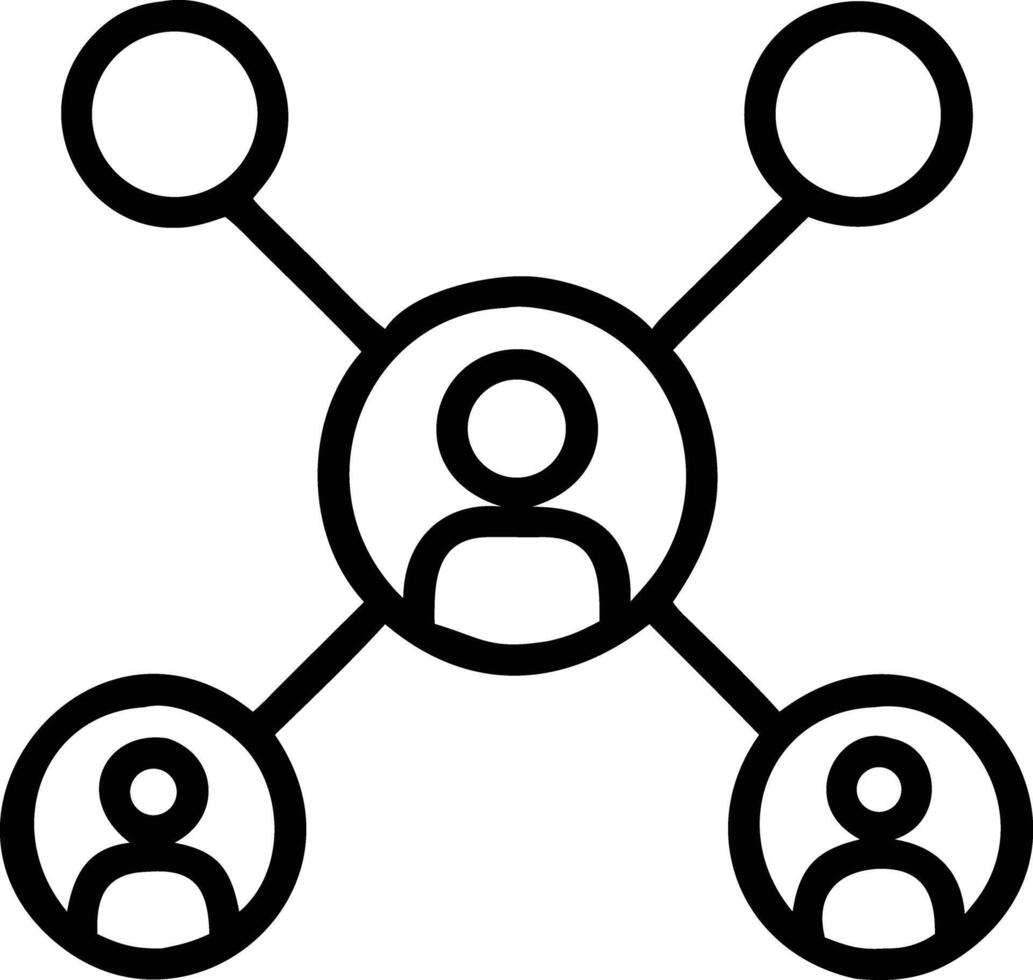 Social network diagram with group member avatars and networking connections in outline style vector