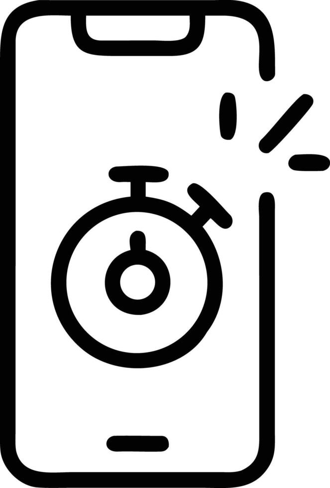 Stopwatch timer icon on smartphone screen in outline style, simple vector