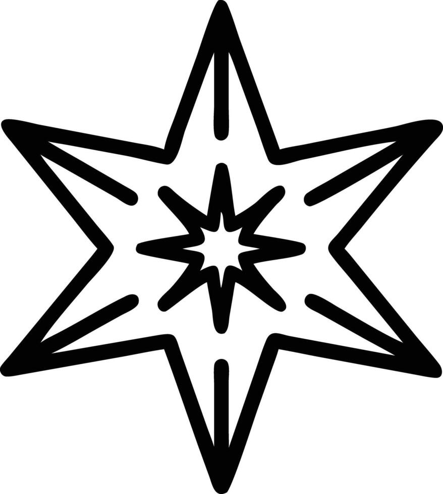 Stylized six pointed star with inner starburst in a simple line art style vector