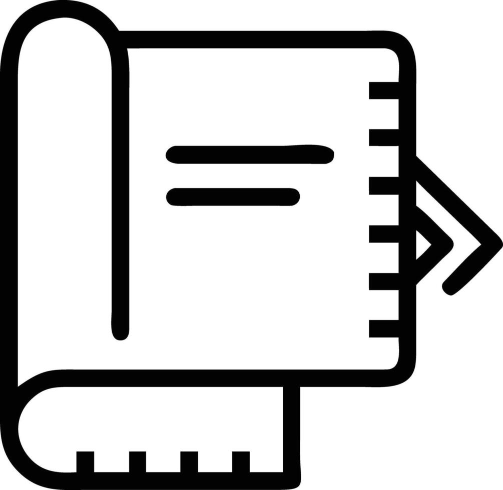 Blueprint scroll with ruler and arrow in a simple line art icon vector