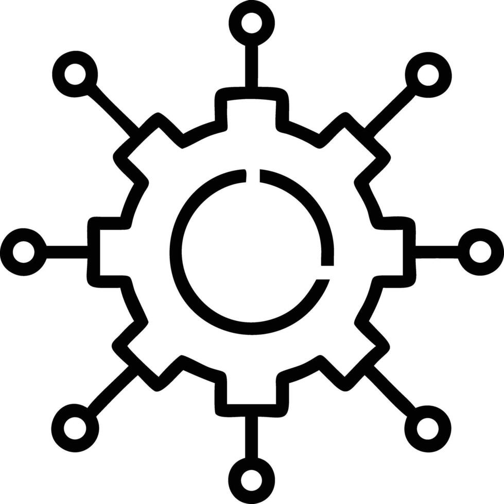 Gear mechanism icon with circular connections in outline drawing for engineering projects vector