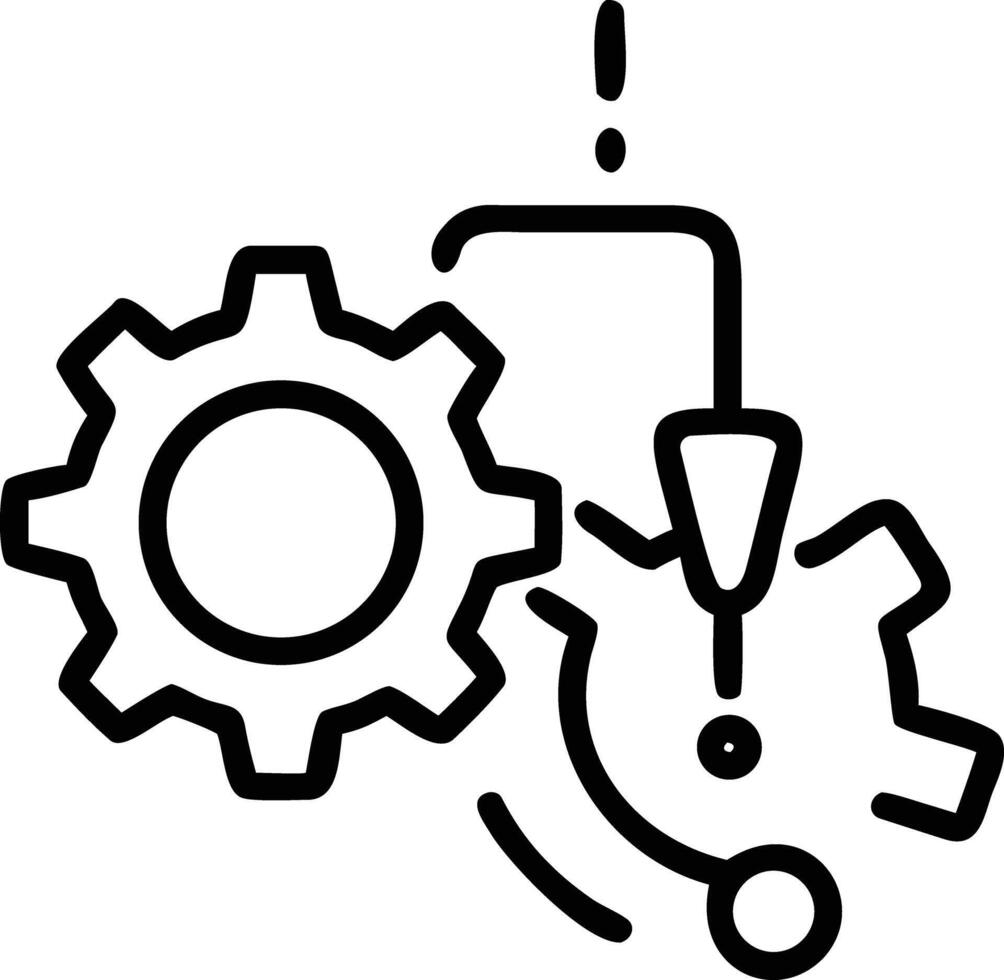 Gear mechanism malfunction notification outline icon for error or problem solving projects vector