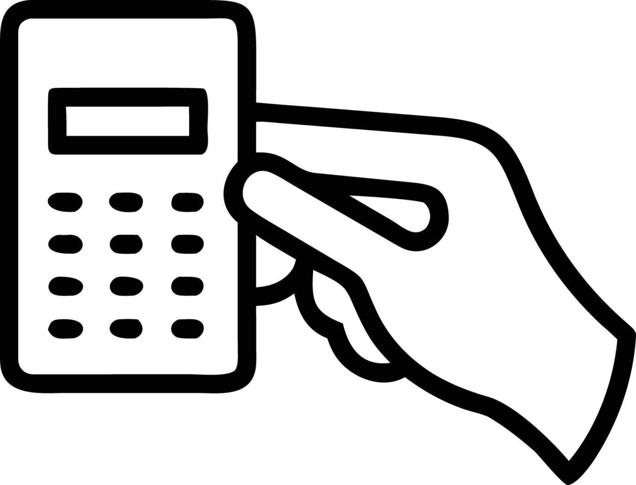 Hand Using Electronic Device with Buttons in Outline Style vector