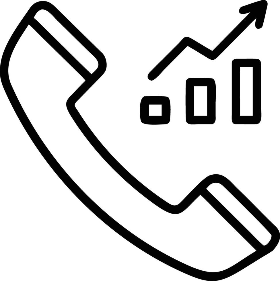 Isolated telephone receiver outline with ascending chart graph line icon vector