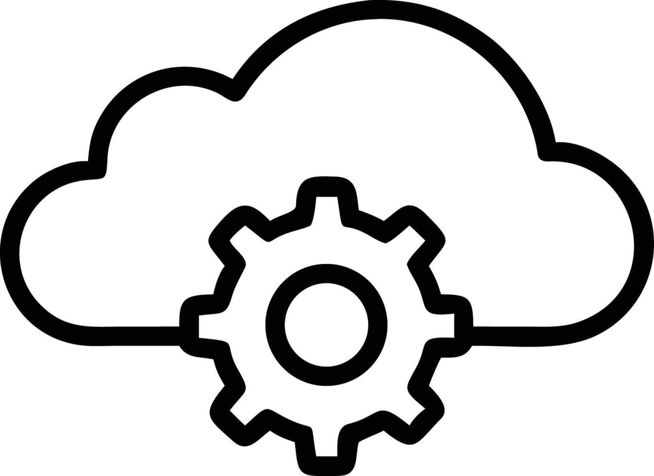 Cloud storage settings icon with gear in simple line art style vector