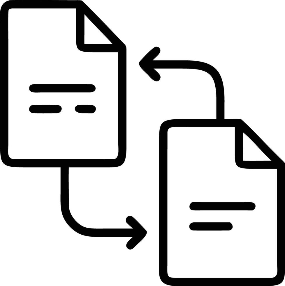 File transfer document icon, data synchronization arrow line art illustration vector