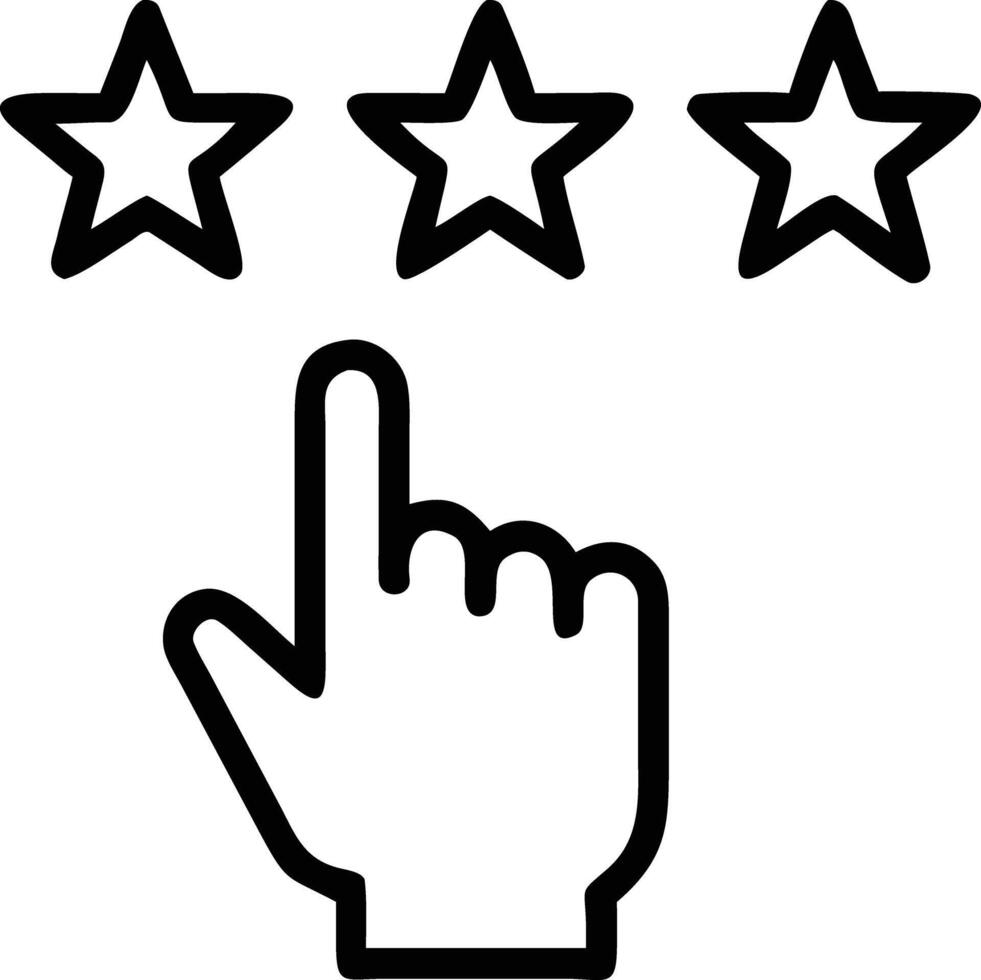 Hand cursor selecting rating stars for feedback, review in outline style vector