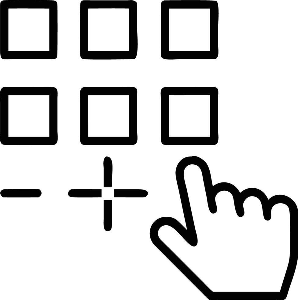Simple illustration of grid menu with cursor hand interaction and plus minus buttons vector