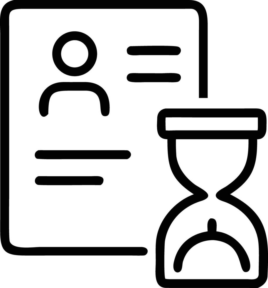 Application deadline concept with profile data sheet and hourglass in outline style vector
