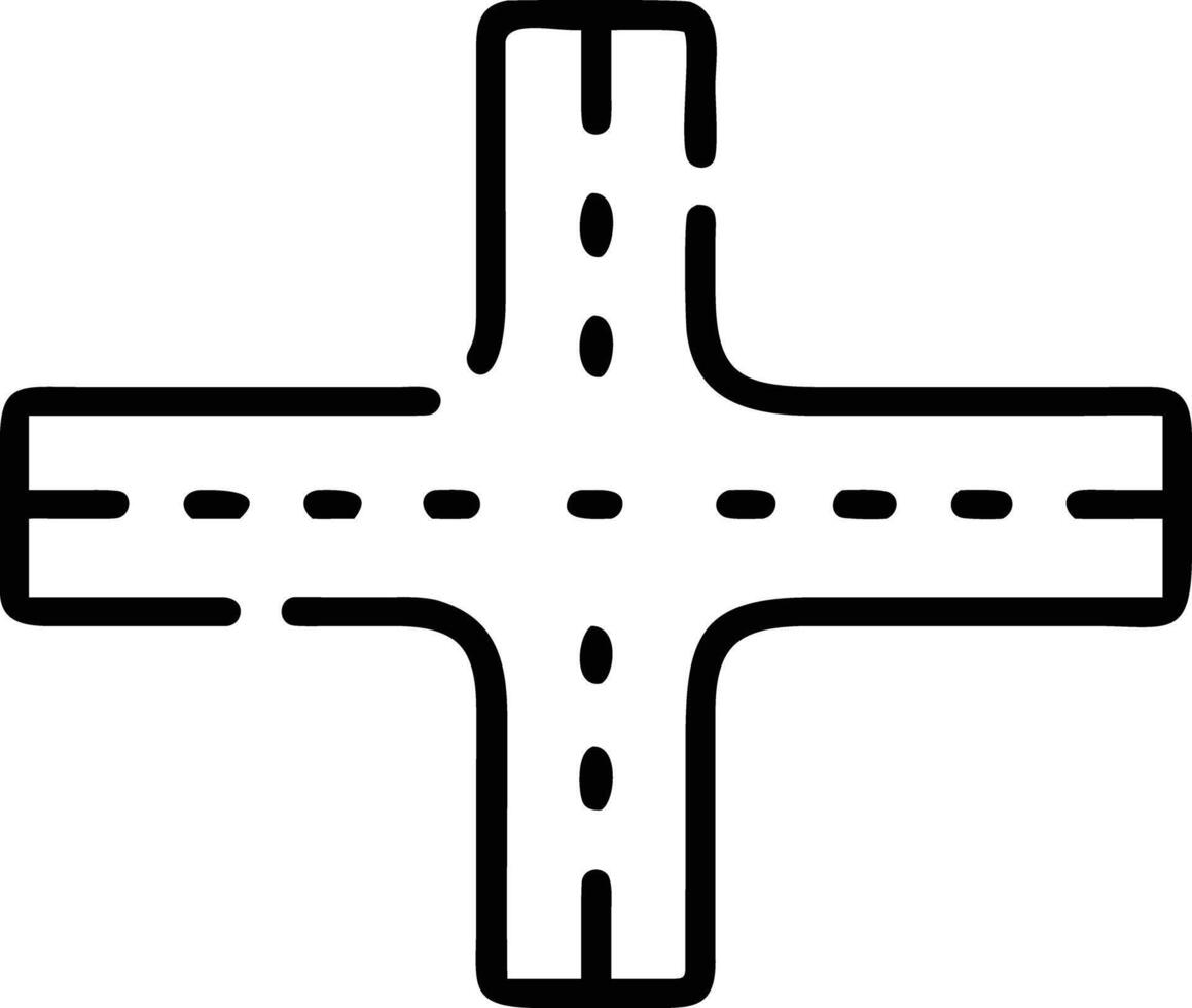 Crossroad icon with dashed line, black street design element for maps vector