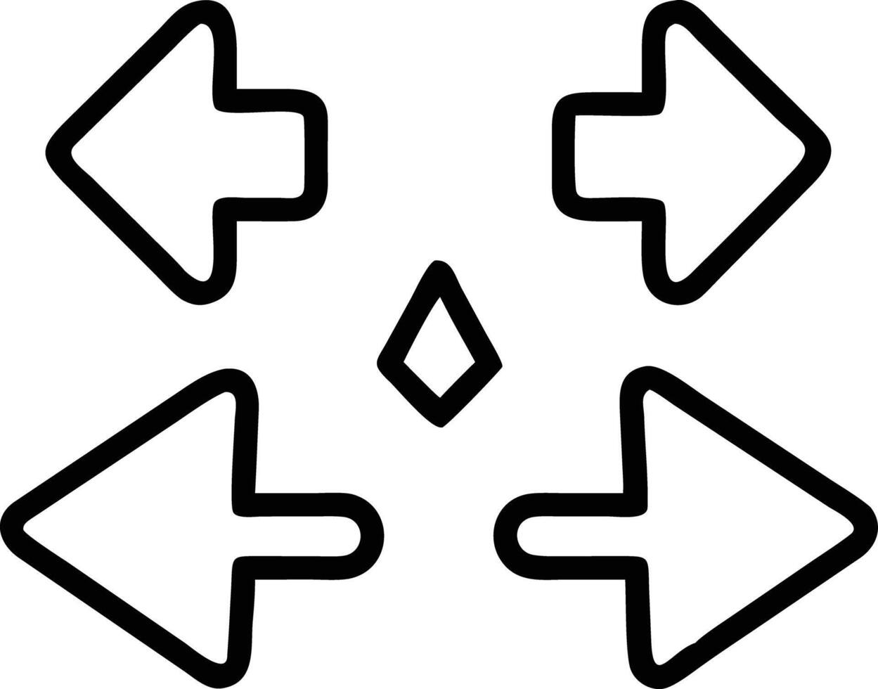 Four Rounded Arrows Pointing Inward with Diamond Shape in Center Line Art vector