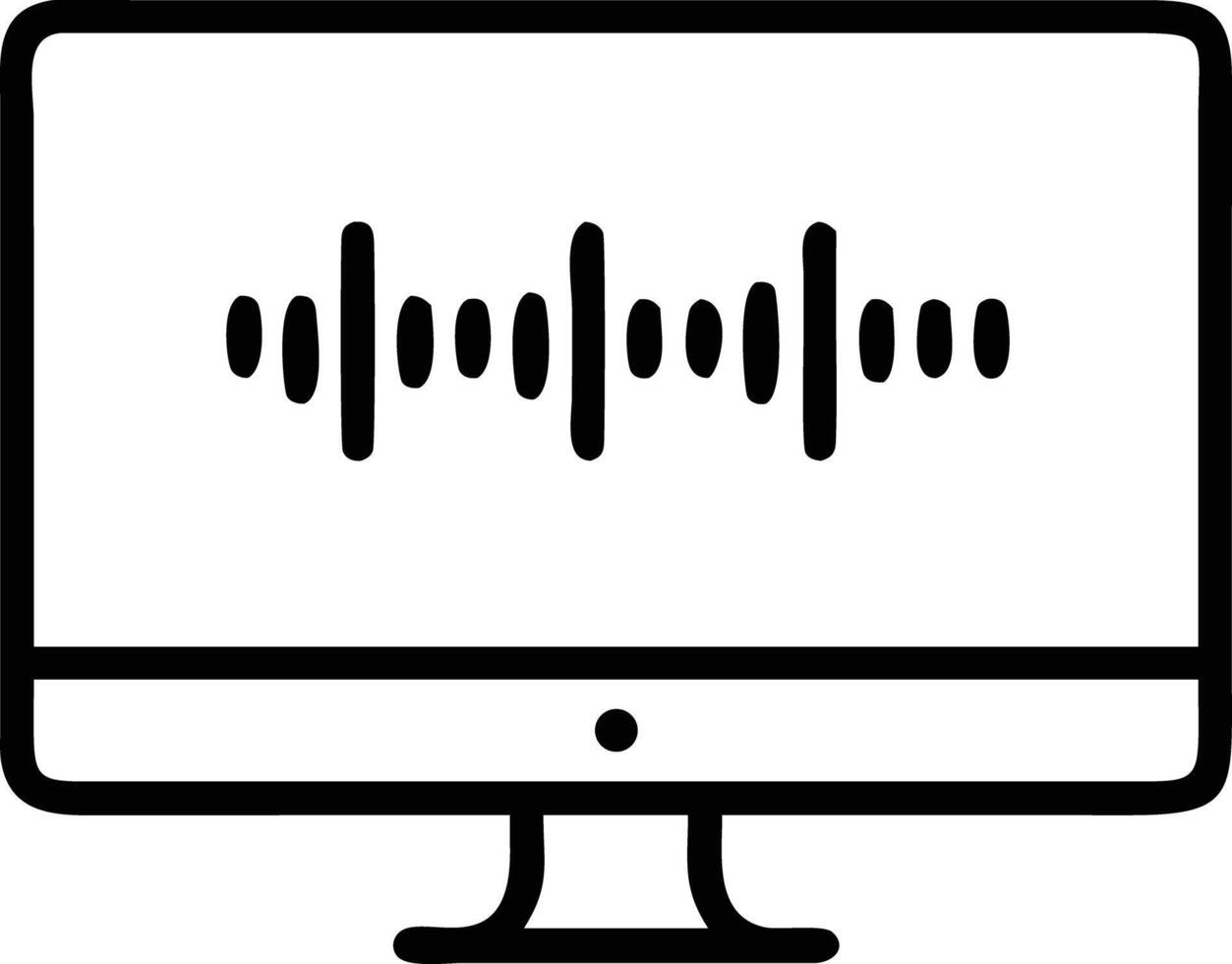 Outline drawing of computer monitor displaying sound wave, minimalist design vector