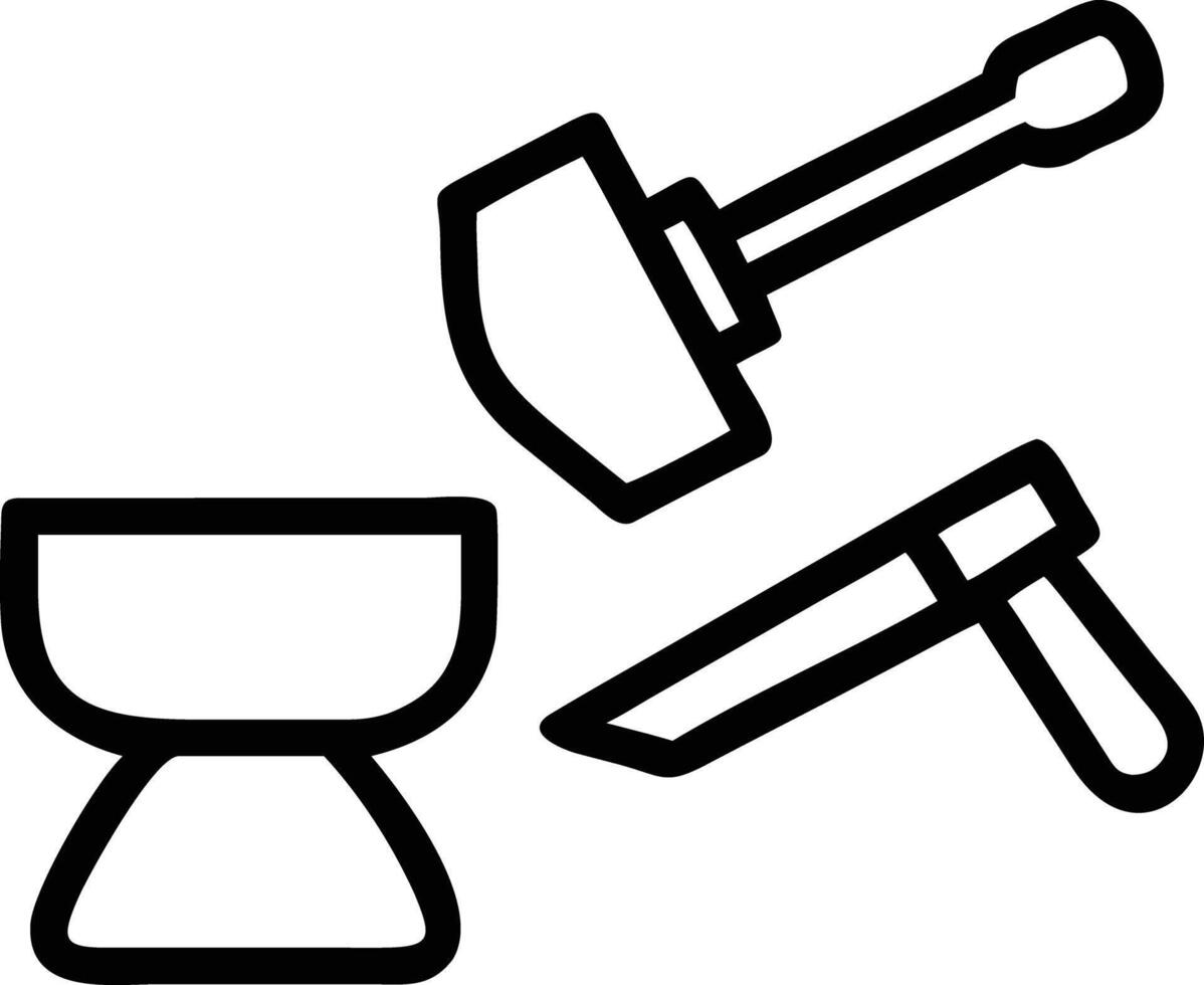 outline illustration of stonemason tools including chisel, mallet, and hammer in simple form vector