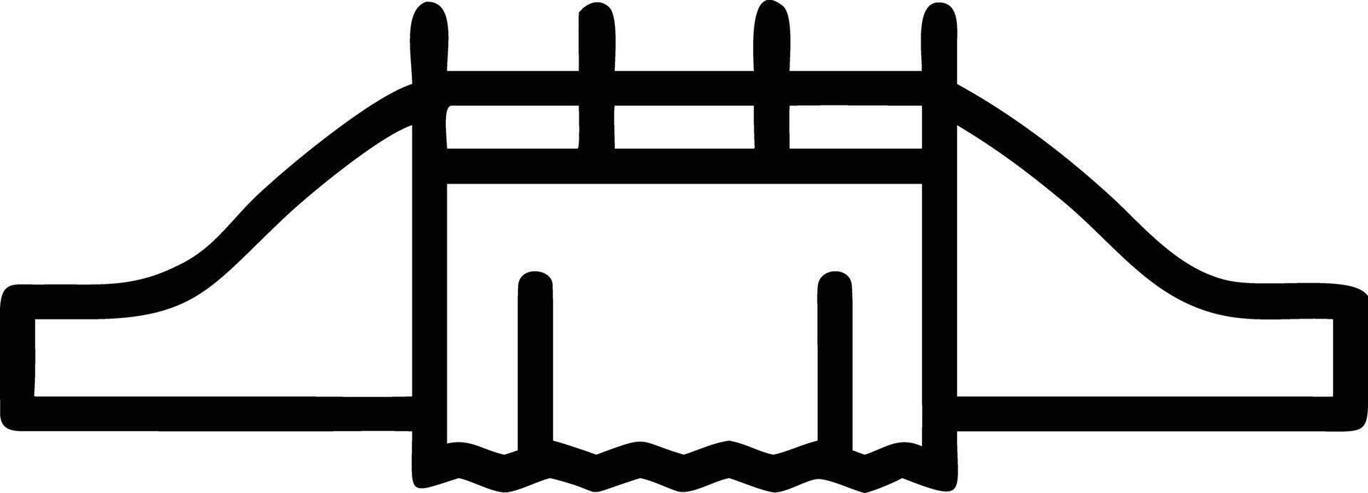 Simple line drawing icon of bridge with wavy base in bold strokes vector