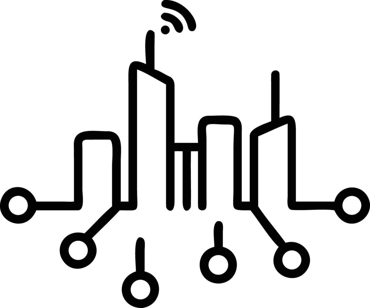 Smart city connection line art with buildings and network node system icon vector