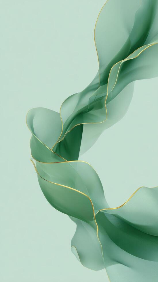 Serene abstract green background with dynamic flow of fabric. elegant wallpaper shows feeling of calm and gentle movement, perfect for modern aesthetic photo