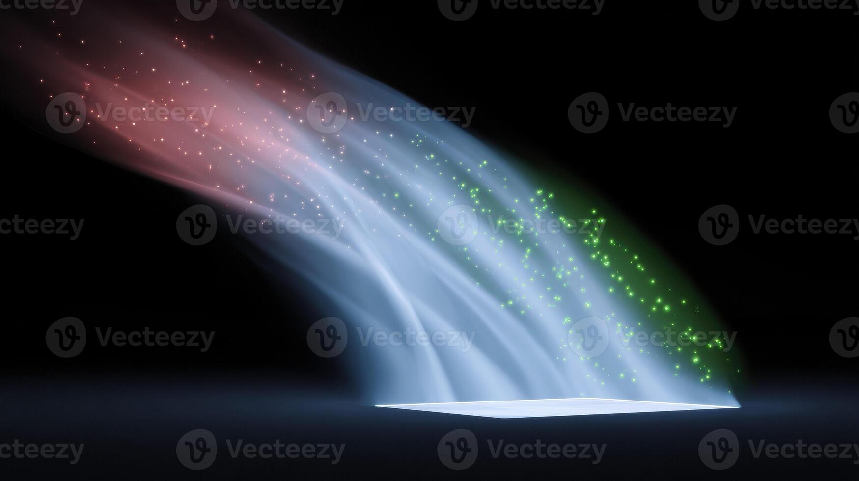 Dynamic airflow stream with color particle flow. An abstract light beam of clean energy represents futuristic technology and innovation on dark isolated background concept photo