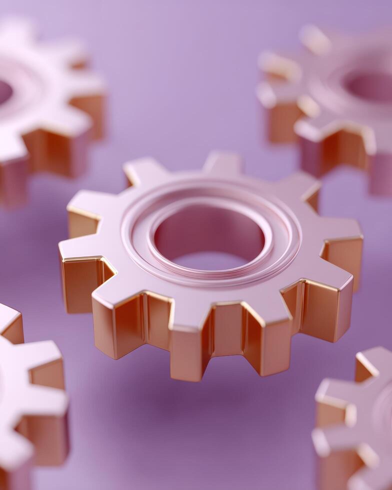 Abstract concept showing teamwork and collaboration through gear mechanism. connection between cogs represents system, process, and harmonious solution for industry photo