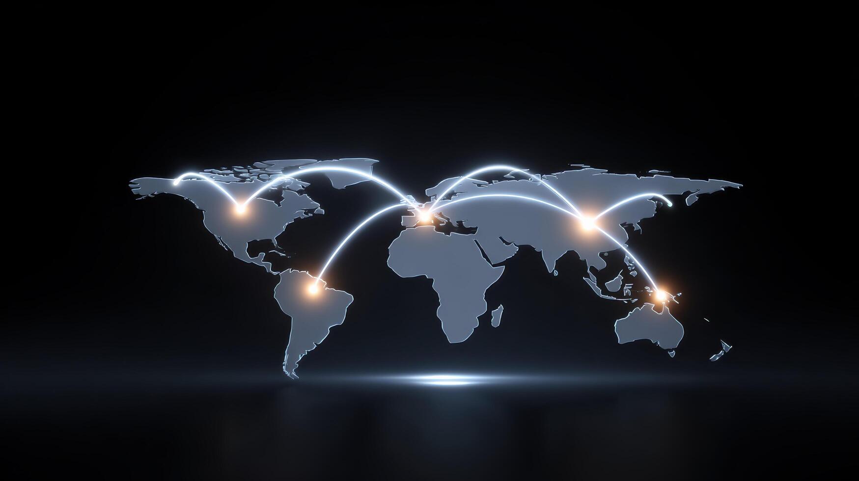 Futuristic world map with glowing global network connection. An optimistic visualization of international business, logistics, technology, communication, and trade flow photo
