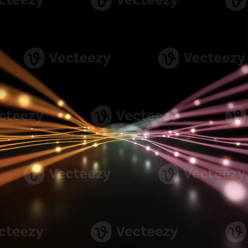 Dynamic data stream and information flow on an abstract background. visual of high speed technology, network communication, and glowing light with futuristic feel photo