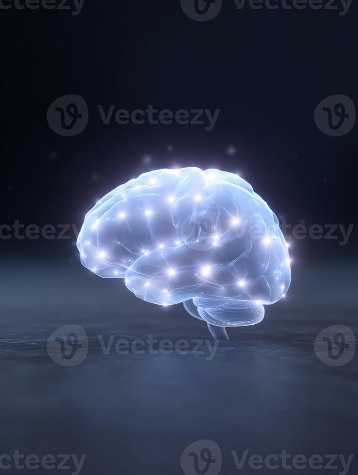 Glowing brain neural network represents future of intelligence and technology. concept of mind and science for innovation, showing powerful and thoughtful connection photo