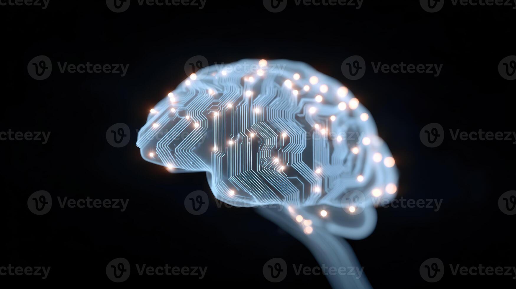 Glowing digital brain with circuits processing information, concept of artificial intelligence and neuroscience representing technology, innovation, and futuristic thinking photo
