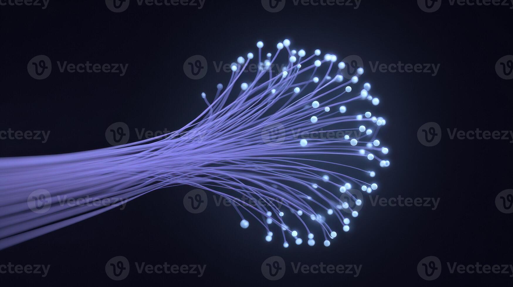 Bundle of purple fiber optic cable showing data stream and light for future technology and internet network connection. Abstract concept for fast communication and global connectivity photo