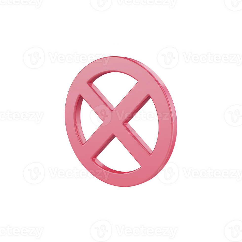 3D pink circle with X inside, symbolizing cancel or close icon, is displayed against transparency background. design is simple and modern, conveying sense of negation or prohibition png