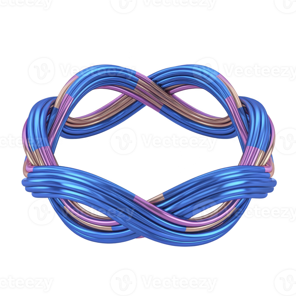 complex, intertwined metallic structure with smooth, reflective surface, featuring blue and purple hues, forms infinity loop. design is abstract and modern, evoking sense of continuity png
