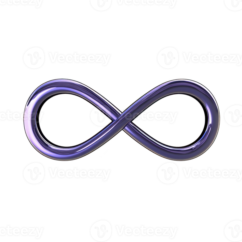 image features shiny, metallic infinity symbol with smooth, reflective surface, set against plain background. symbol elegant curves and glossy finish create sense of endlessness and continuity png
