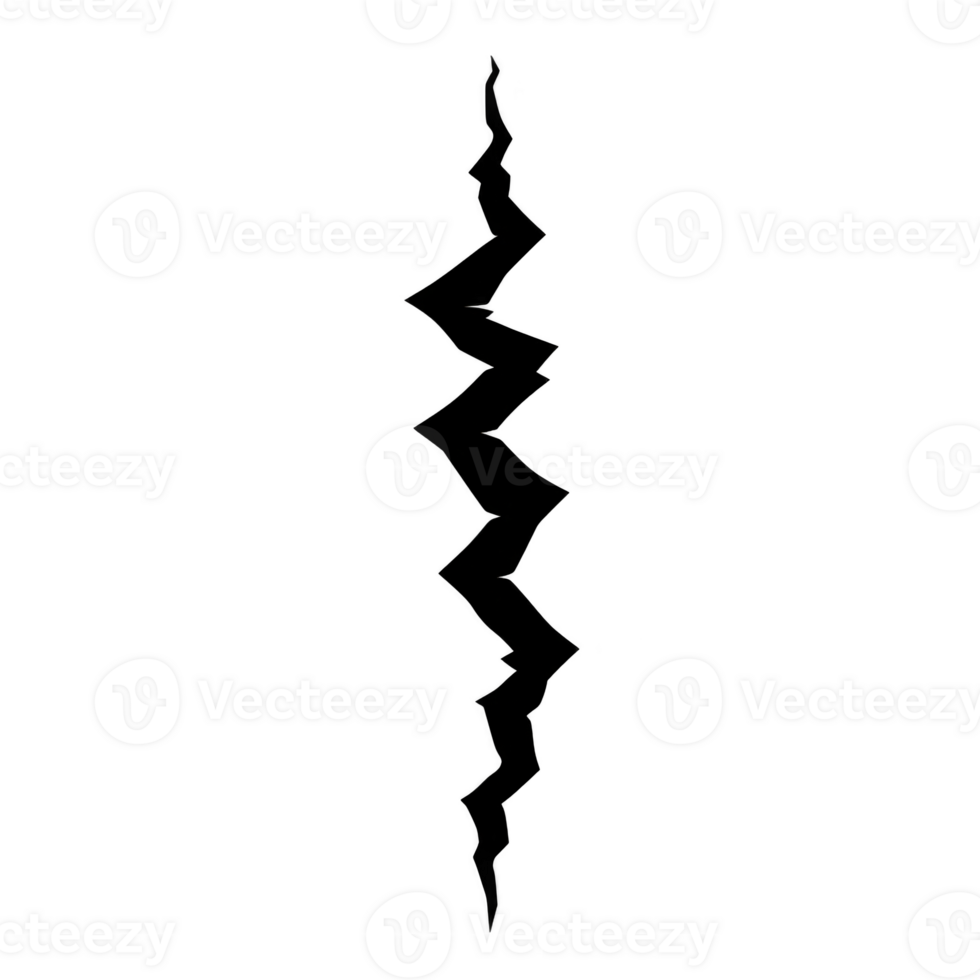 Jagged black lightning bolt shape on transparency background, symbolizing energy and power. sharp edges and irregular form create dynamic and striking visual effect png