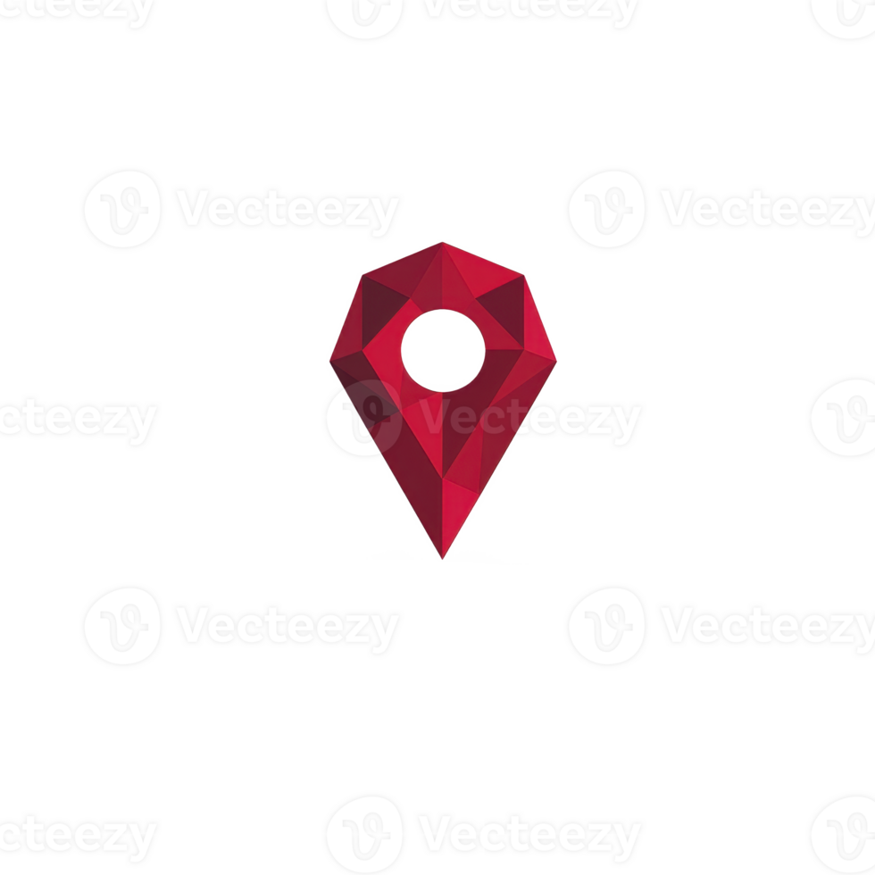 Red geometric location pin icon with polygonal design, symbolizing navigation or mapping. pin is stylized with modern, faceted appearance, conveying sense of precision and technology png