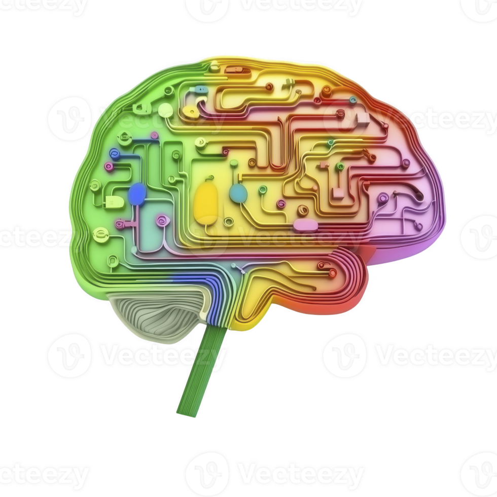 colorida, abstrato representação do cérebro com intrincado, em camadas caminhos e circuitos, simbolizando criatividade e complexidade png