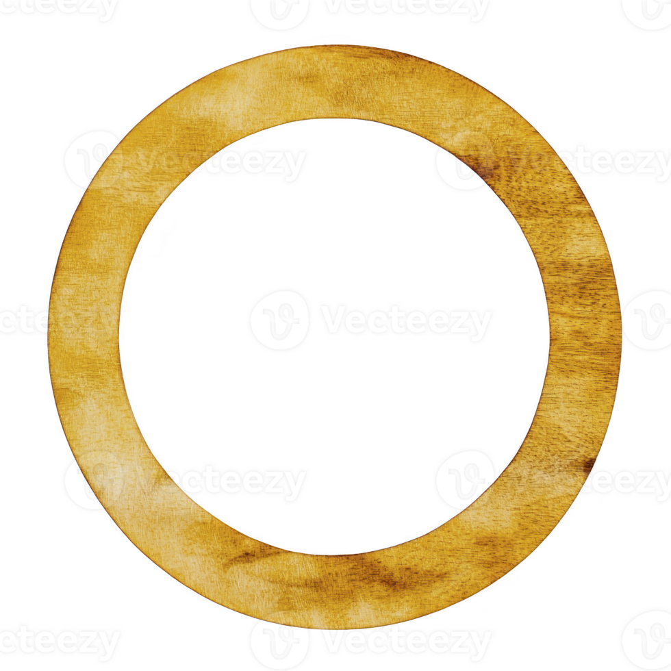 Wooden circular frame with smooth texture and natural grain pattern, perfect for crafting or decoration. warm brown tones add rustic charm to any project png
