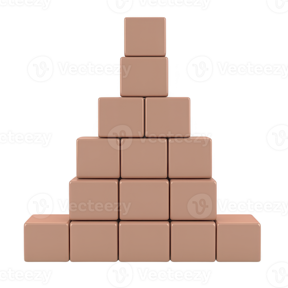 Pyramid of beige cubes is stacked symmetrically, creating geometric and minimalist design. arrangement is simple yet visually appealing, showcasing balance and order png