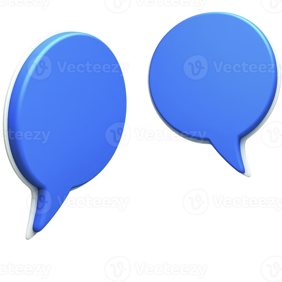 Two blue speech bubbles are depicted, symbolizing communication and conversation. 3D design adds modern touch, making it suitable for digital communication themes png