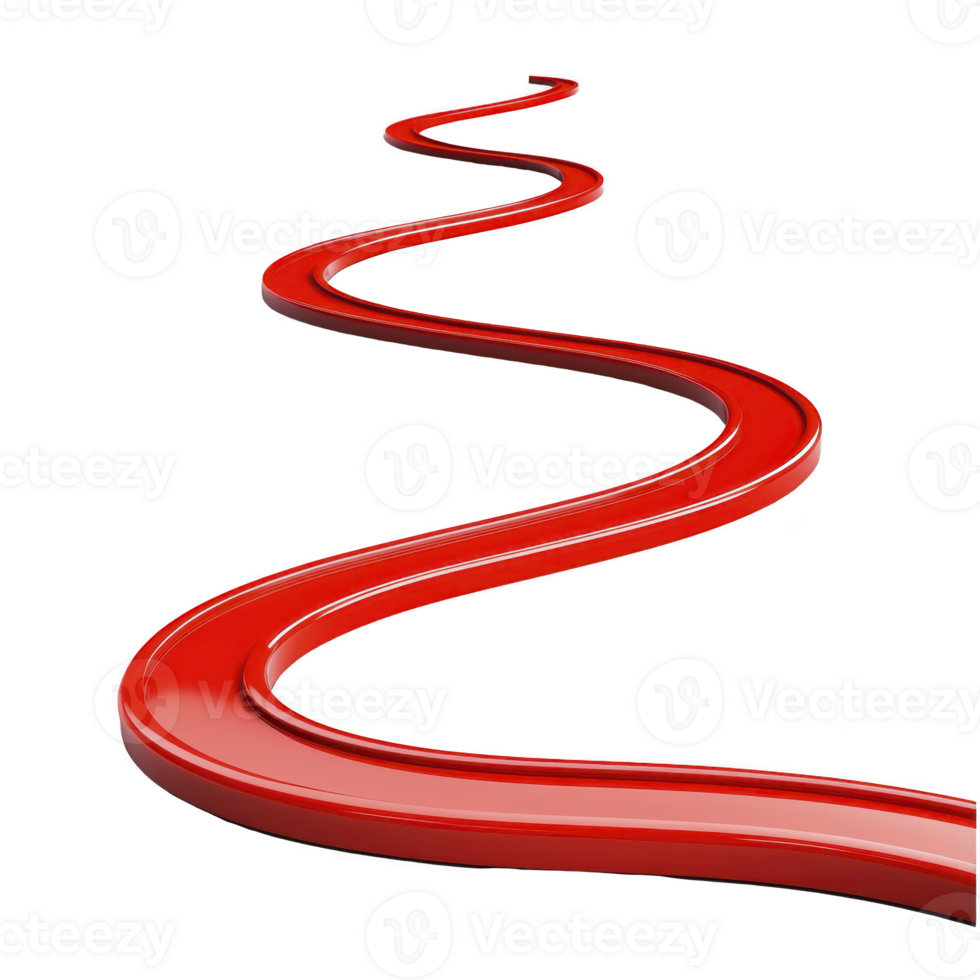 Long, winding red ribbon curves gracefully against transparency background, creating dynamic and elegant visual effect. ribbon smooth texture and vibrant color add sense of movement and flow png