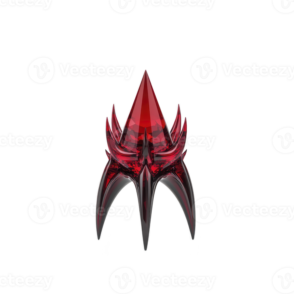 Red, futuristic, and symmetrical 3D emblem with sharp, angular shapes and glossy finish, resembling sci fi or fantasy insignia, stands out against transparency background png