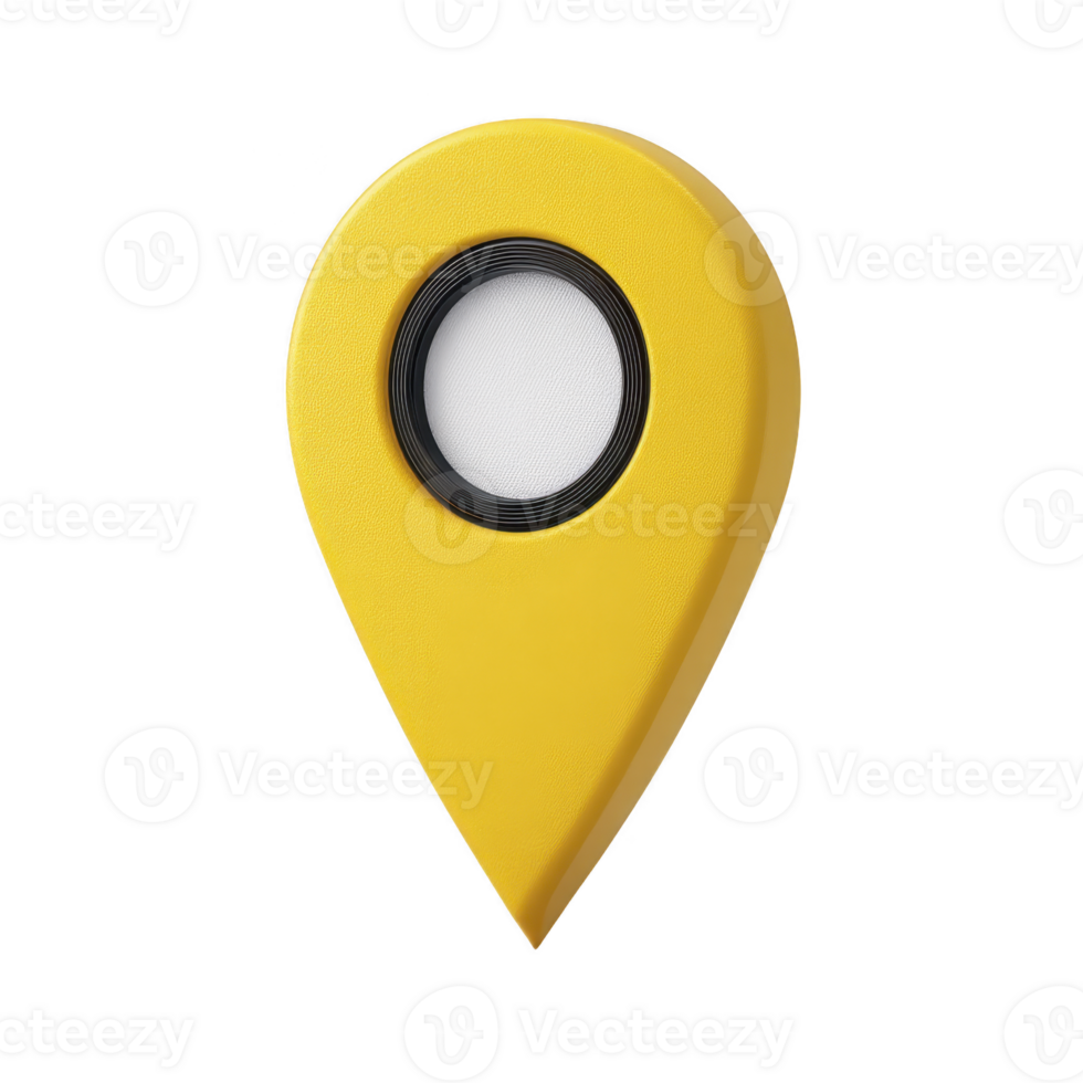 Yellow location pin icon with circular center, symbolizing navigation and direction. design is simple and modern, often used in digital maps and GPS applications png